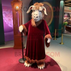 Maroon Angora Goat mascot costume character dressed with a Evening Gown and Anklets