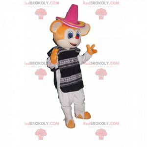 Mascote rato laranja com sombrero e túnica tradicional -