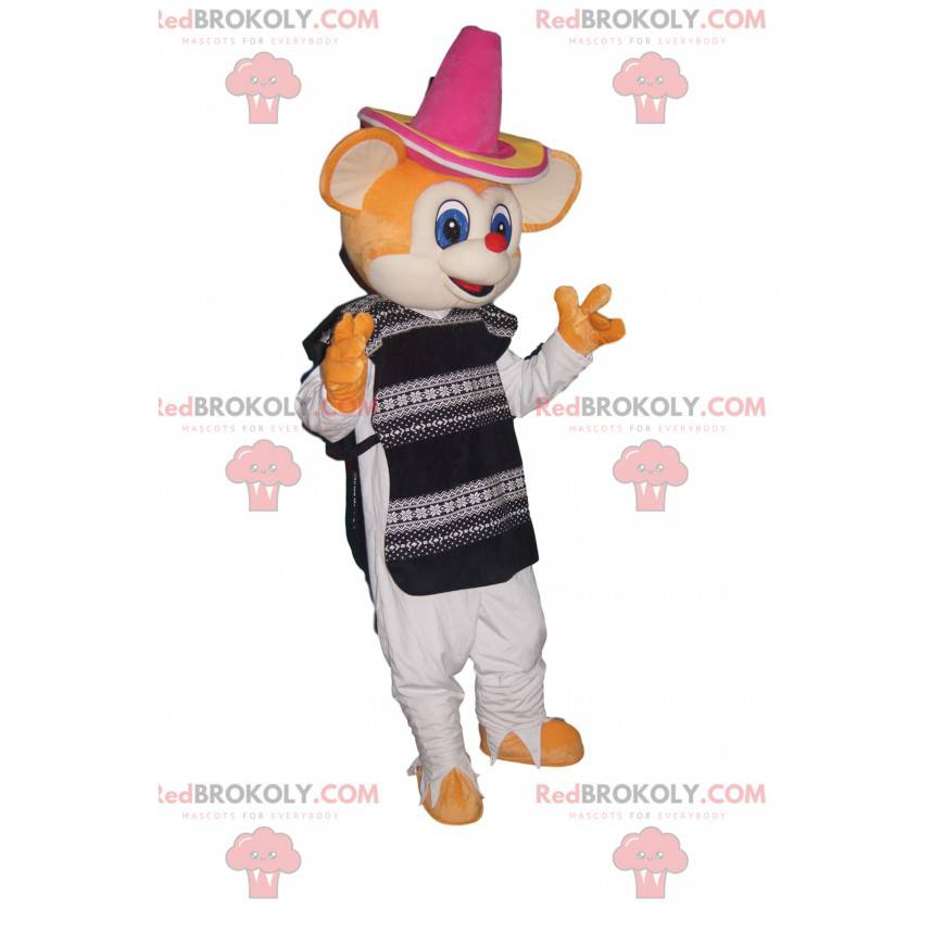 Oranžový maskot myši se sombrero a tradiční tunikou - Oranžový maskot myši se sombrero a tradiční tunikou -