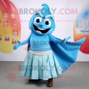 Sky Blue Ceviche mascot costume character dressed with a Wrap Skirt and Belts