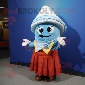 Sky Blue Ceviche mascot costume character dressed with a Wrap Skirt and Belts