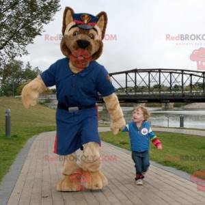 Brun hundmaskot i polisuniform - Redbrokoly.com