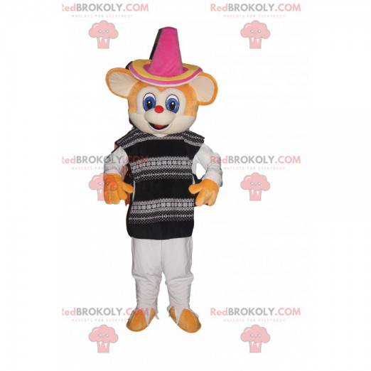 Orange mouse mascot with a sombrero and a traditional tunic -