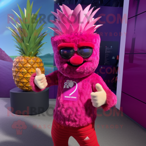 Magenta Pineapple mascot costume character dressed with a Rash Guard and Mittens