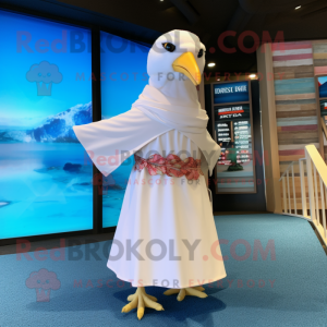 Cream Seagull mascot costume character dressed with a Wrap Dress and Scarves