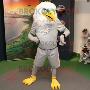 Gray Bald Eagle mascot costume character dressed with a Capri Pants and Anklets