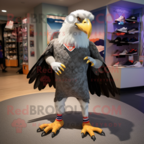 Gray Bald Eagle mascot costume character dressed with a Capri Pants and Anklets