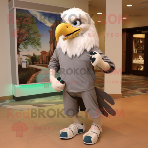 Gray Bald Eagle mascot costume character dressed with a Capri Pants and Anklets