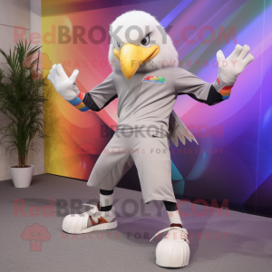 Gray Bald Eagle mascot costume character dressed with a Capri Pants and Anklets