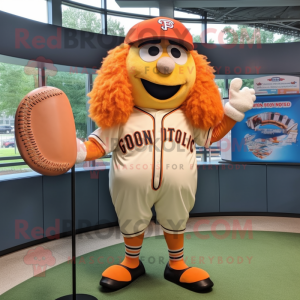 Orange Bagels mascot costume character dressed with a Baseball Tee and Hair clips