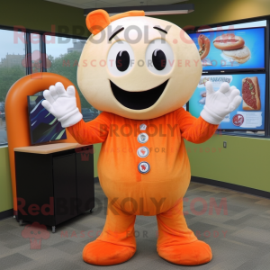 Orange Bagels mascot costume character dressed with a Baseball Tee and Hair clips