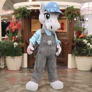 Silver Horseshoe mascot costume character dressed with a Overalls and Handbags