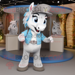 Silver Horseshoe mascot costume character dressed with a Overalls and Handbags