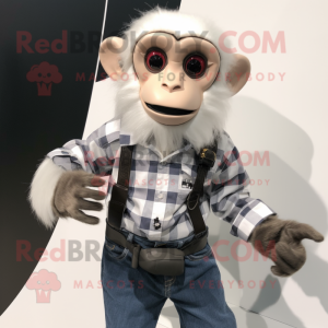 Silver Capuchin Monkey mascot costume character dressed with a Flannel Shirt and Smartwatches