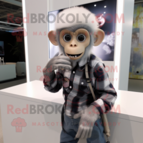 Silver Capuchin Monkey mascot costume character dressed with a Flannel Shirt and Smartwatches