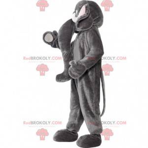 Gray and white elephant mascot with a large trunk -