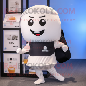 White Miso Soup mascot costume character dressed with a Yoga Pants and Backpacks