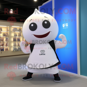 White Miso Soup mascot costume character dressed with a Yoga Pants and Backpacks