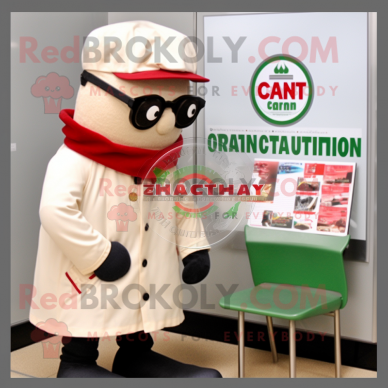 Beige Tomato mascot costume character dressed with a Parka and Reading glasses