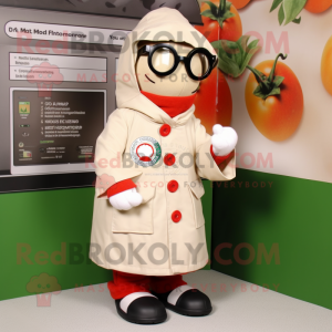 Beige Tomato mascot costume character dressed with a Parka and Reading glasses