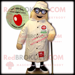 Beige Tomato mascot costume character dressed with a Parka and Reading glasses