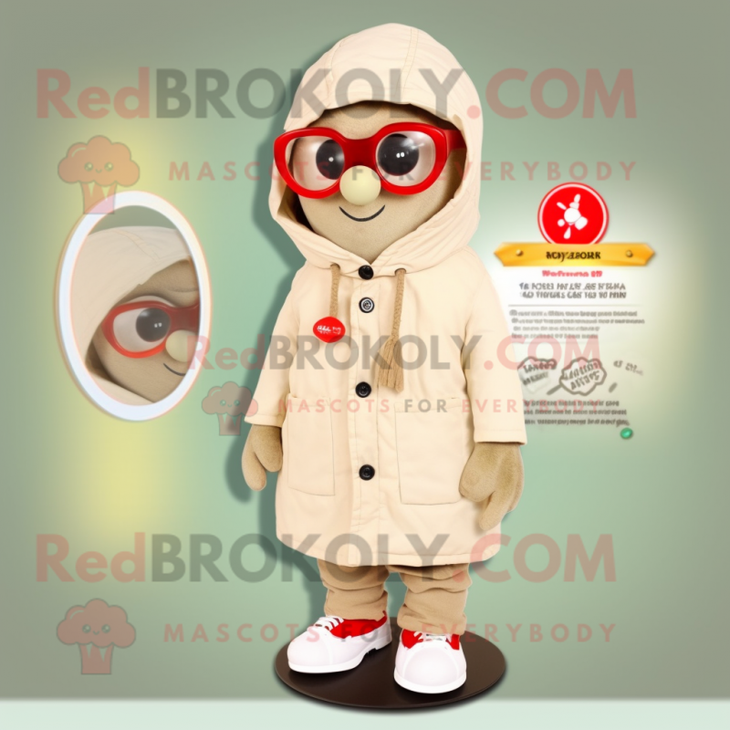 Beige Tomato mascot costume character dressed with a Parka and Reading glasses Beige Tomato mascot costume character dressed with a Parka and Reading glasses