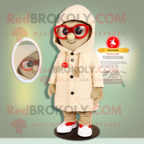 Beige Tomato mascot costume character dressed with a Parka and Reading glasses