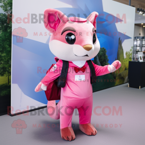 Pink Flying Squirrel mascot costume character dressed with a Trousers and Pocket squares