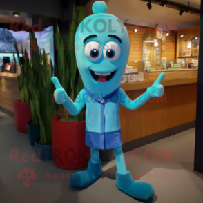 Turquoise Aglet mascot costume character dressed with a Oxford Shirt and Anklets