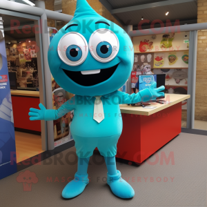 Turquoise Aglet mascot costume character dressed with a Oxford Shirt and Anklets