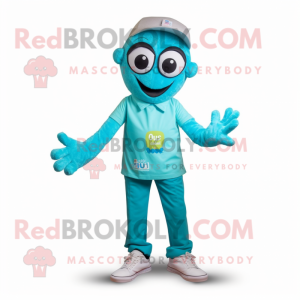 Turquoise Aglet mascot costume character dressed with a Oxford Shirt and Anklets