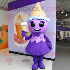 Purple Ice Cream Cone mascot costume character dressed with a Cocktail Dress and Shoe clips