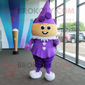 Purple Ice Cream Cone mascot costume character dressed with a Cocktail Dress and Shoe clips