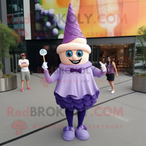 Purple Ice Cream Cone mascot costume character dressed with a Cocktail Dress and Shoe clips