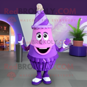 Purple Ice Cream Cone mascot costume character dressed with a Cocktail Dress and Shoe clips