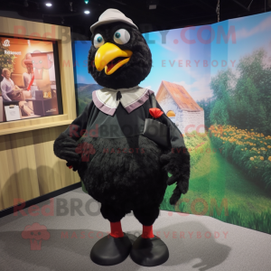 Black Hens mascot costume character dressed with a Long Sleeve Tee and Suspenders