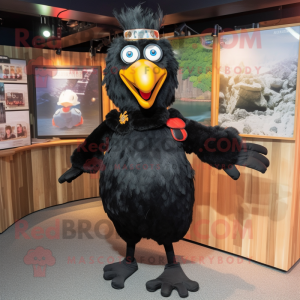 Black Hens mascot costume character dressed with a Long Sleeve Tee and Suspenders
