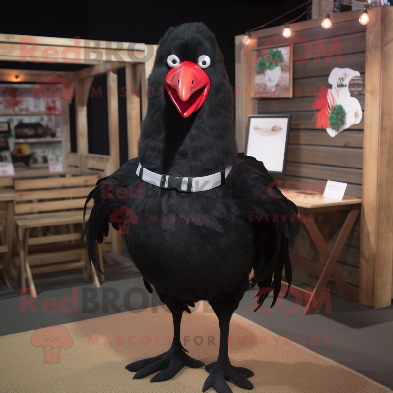 Black Hens mascot costume character dressed with a Long Sleeve Tee and Suspenders