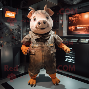Rust Pig mascot costume character dressed with a Bodysuit and Brooches