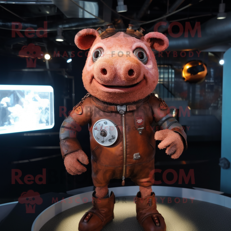 Rust Pig mascot costume character dressed with a Bodysuit and Brooches