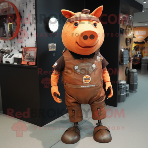 Rust Pig mascot costume character dressed with a Bodysuit and Brooches