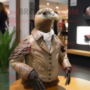 Olive Guinea Fowl mascot costume character dressed with a Moto Jacket and Cufflinks