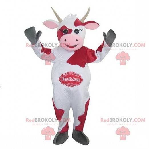 Mascotte de vache blanche rouge et rose - Redbrokoly.com