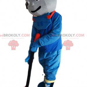 Hockeyspielermaskottchen in blauer Sportbekleidung -