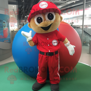 Red Baseball Ball mascot costume character dressed with a Cargo Shorts and Keychains