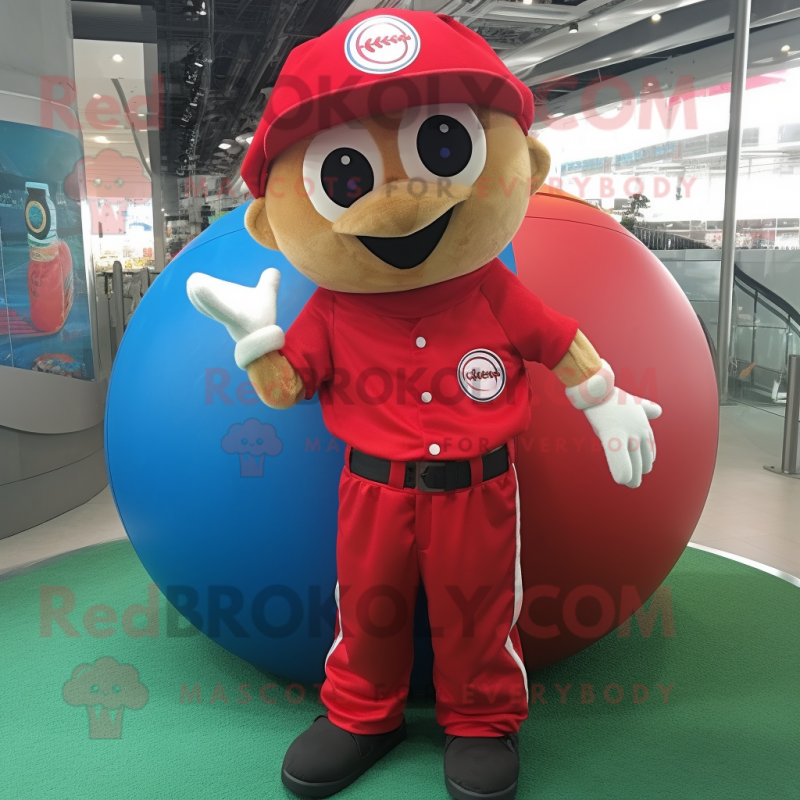 Red Baseball Ball mascot costume character dressed with a Cargo Shorts and Keychains Red Baseball Ball mascot costume character dressed with a Cargo Shorts and Keychains