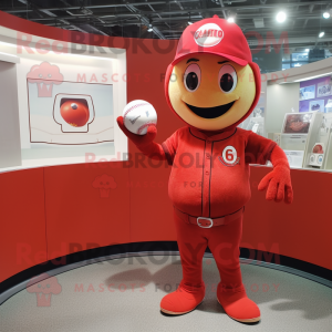 Red Baseball Ball mascot costume character dressed with a Cargo Shorts and Keychains