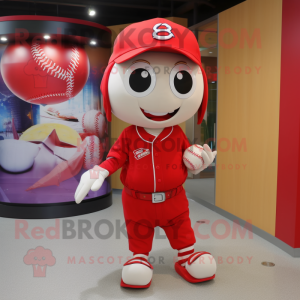 Red Baseball Ball mascot costume character dressed with a Cargo Shorts and Keychains