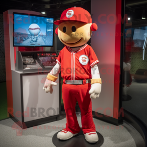 Red Baseball Ball mascot costume character dressed with a Cargo Shorts and Keychains