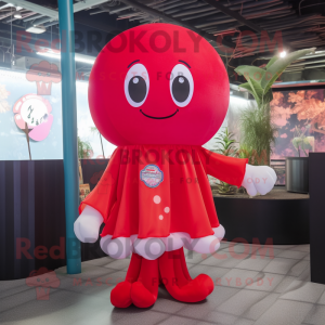 Red Jellyfish mascot costume character dressed with a Waistcoat and Keychains